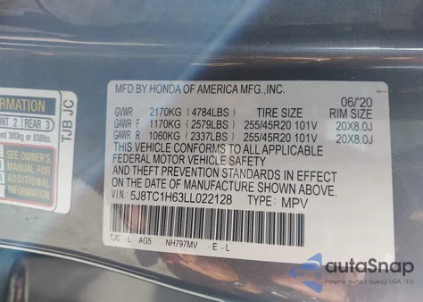 2020 Acura Rdx A-Spec Package z USA, uszkodzony, nr VIN 5J8TC1H63LL022128